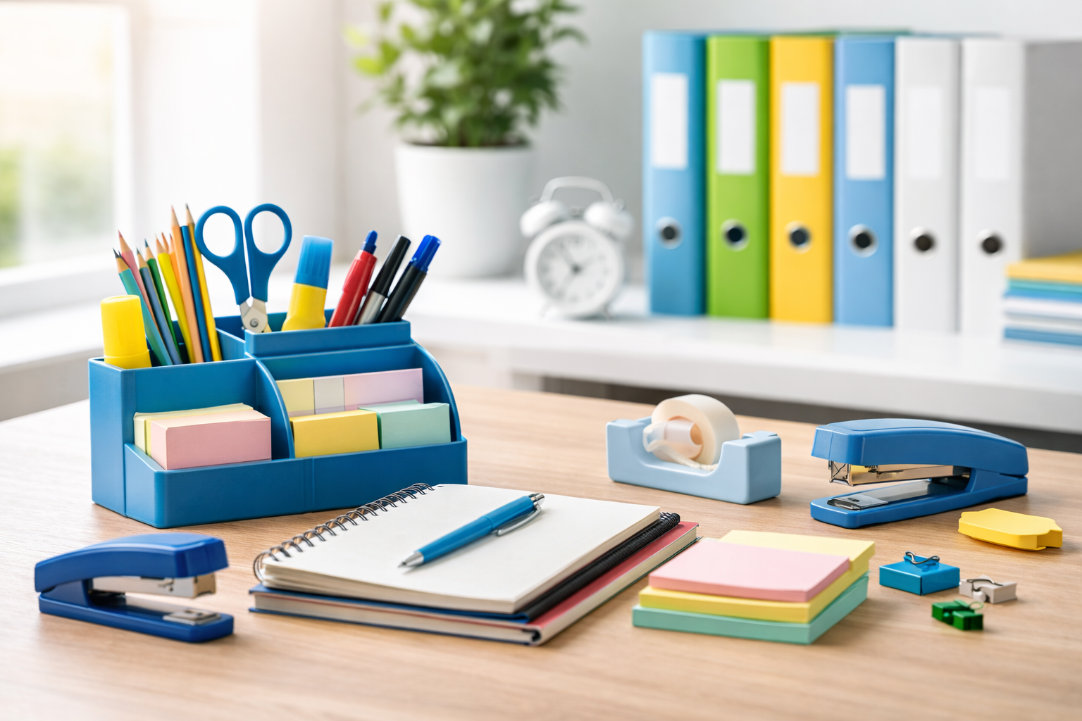 escritorio organizado con suministros de oficina